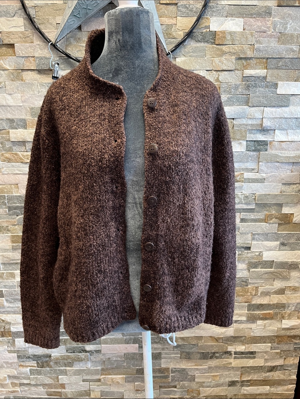 croft & barrow Brown Bouclé Button-Up Cardigan